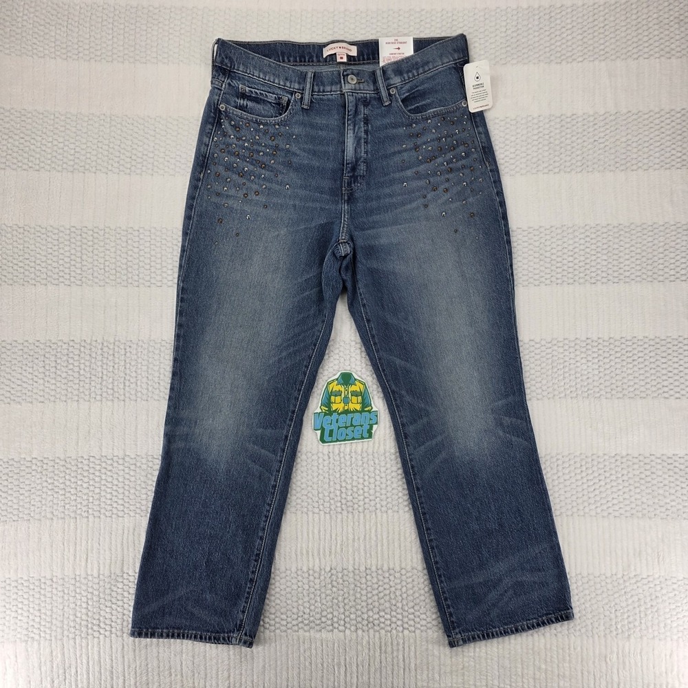 Lucky Brand Straight Leg Jeans Womens 12 Blue Studded Denim Mid Rise